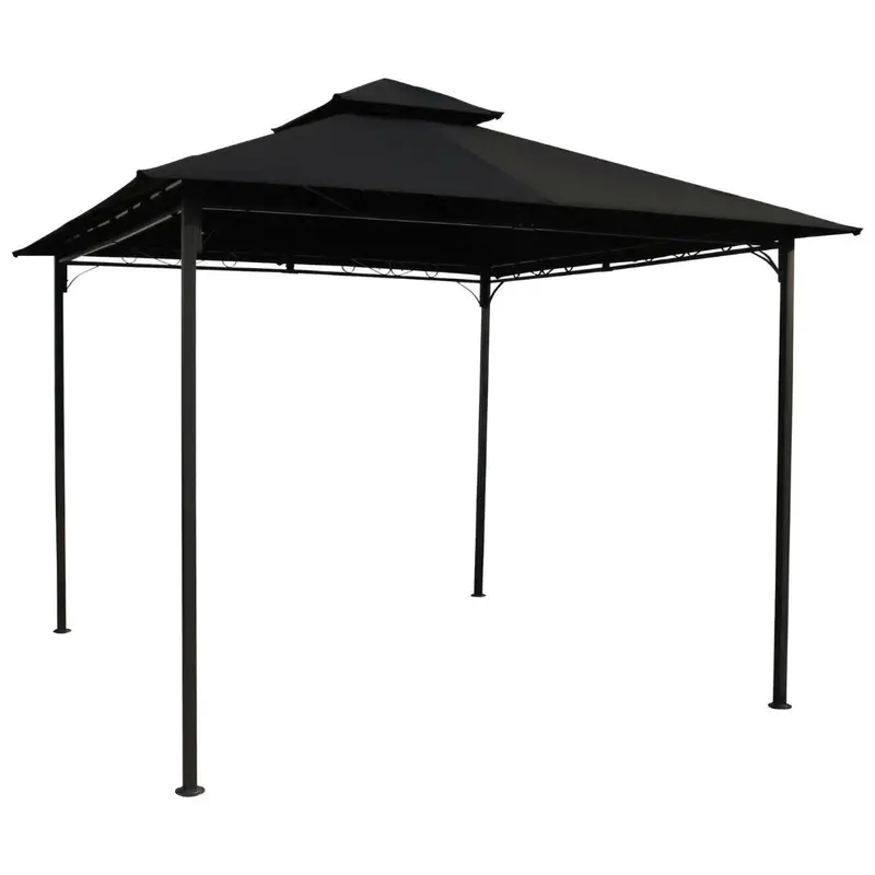 10 Ft X 10 Ft Black Weatherproof Outdoor Gazebo With Fabric Canopy 1