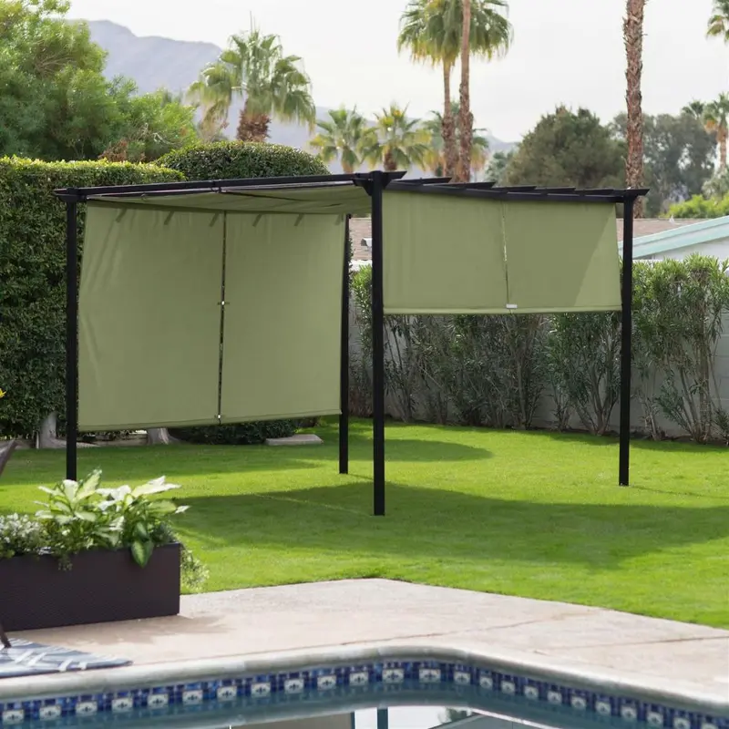 10 Ft × 12 Ft Steel Pergola With Retractable Green Shade Canopy 1