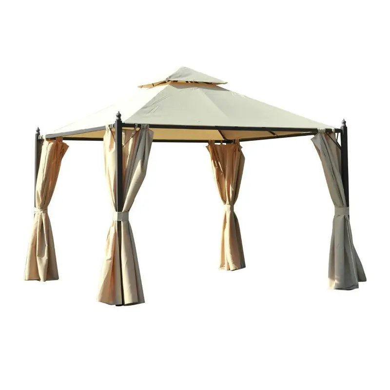 10' X 10' Outdoor Gazebo – Off-White Canopy With Removable Sheer Curtains 1