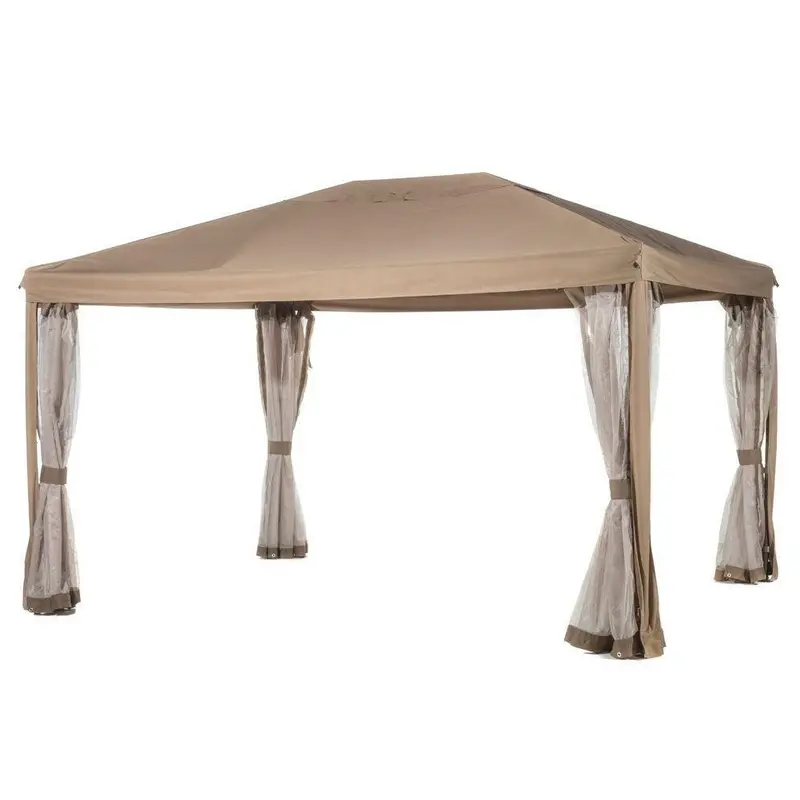 10' X 12' Heavy-Duty Steel Garden Gazebo With Full Enclosure, Mosquito Netting, And Tan-Brown Canopy 1