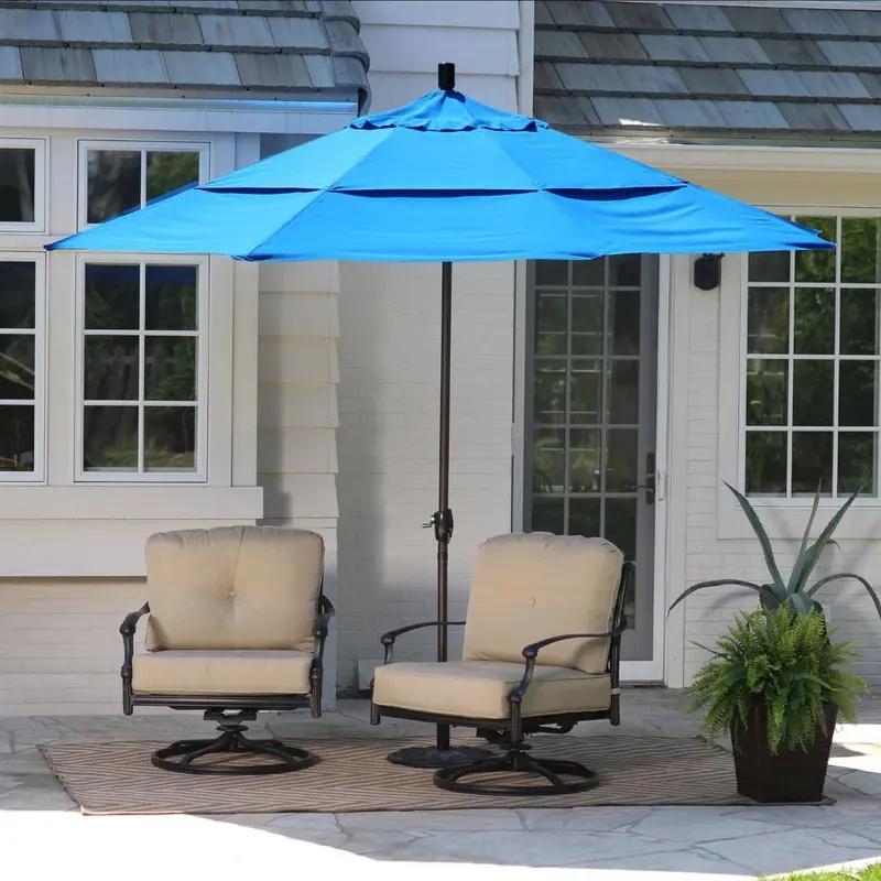 11-Foot Tilting Outdoor Patio Umbrella With Pacific Blue Uv-Resistant Canopy 1
