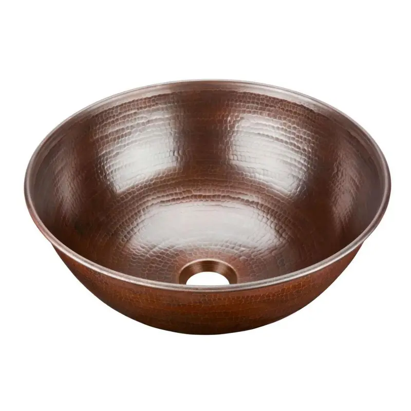 14-Inch Round Pure Copper Vessel Bathroom Sink – Handcrafted Finish 1