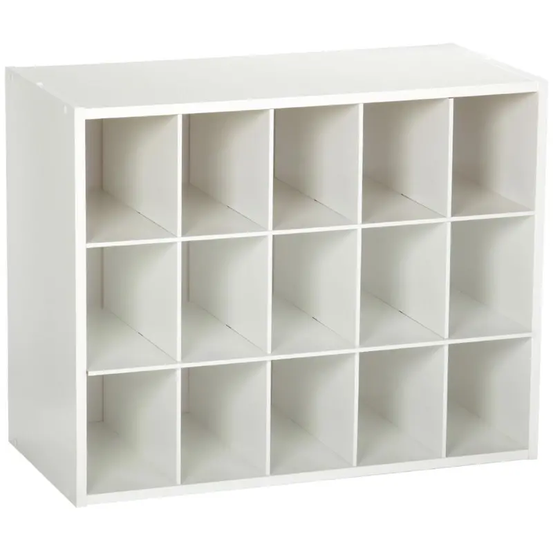 15-Cubby Stackable Shoe Organizer – White Wood-Grain Storage Rack 1