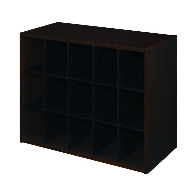 15-Pair Espresso-Finish Shoe Organizer With Cubby Storage System 1