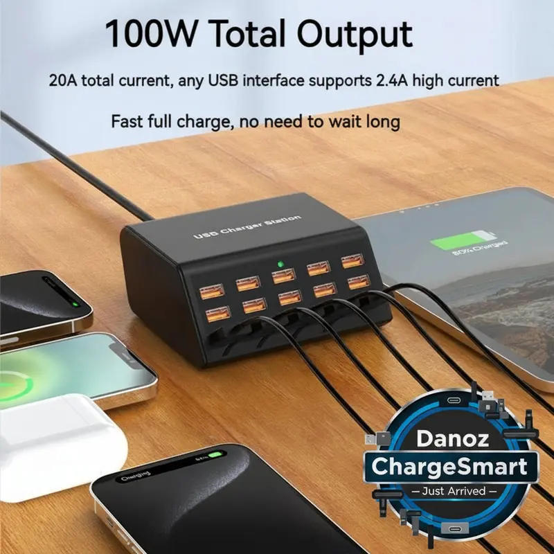 15-Port Desktop Usb Charging Station – 100W Universal Fast Charger For Iphone, Ipad, Samsung, And Tablets 1