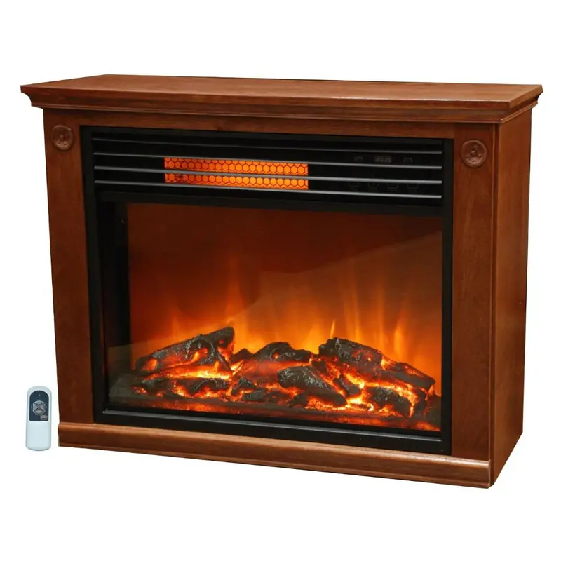 1500W Infrared Electric Fireplace Heater With Medium Oak Woodgrain Finish 1
