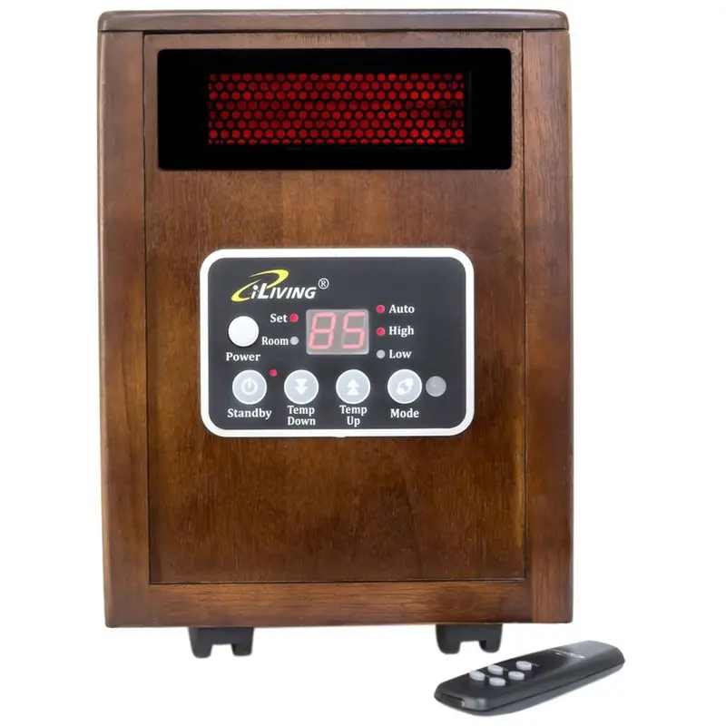 1500W Infrared Space Heater With Remote And Dark Walnut Cabinet 1