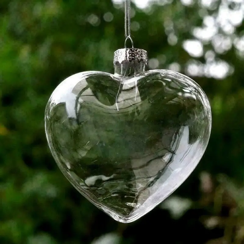 20-Pack Fillable Iridescent Glass Heart Ornaments – Diy Christmas & Wedding Baubles 1