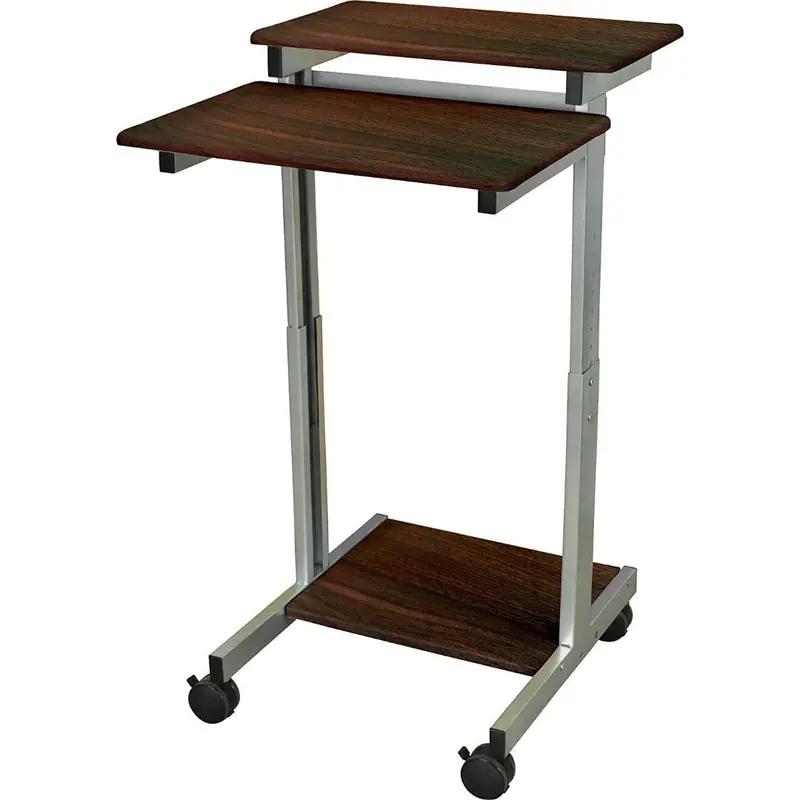 24-Inch Adjustable Steel Standing Desk On Wheels – Dark Walnut Finish 1