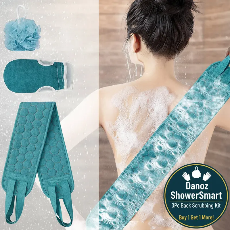 3-Piece Exfoliating Body Scrubber Set – Back Brush, Bath Glove & Loofah Sponge 1