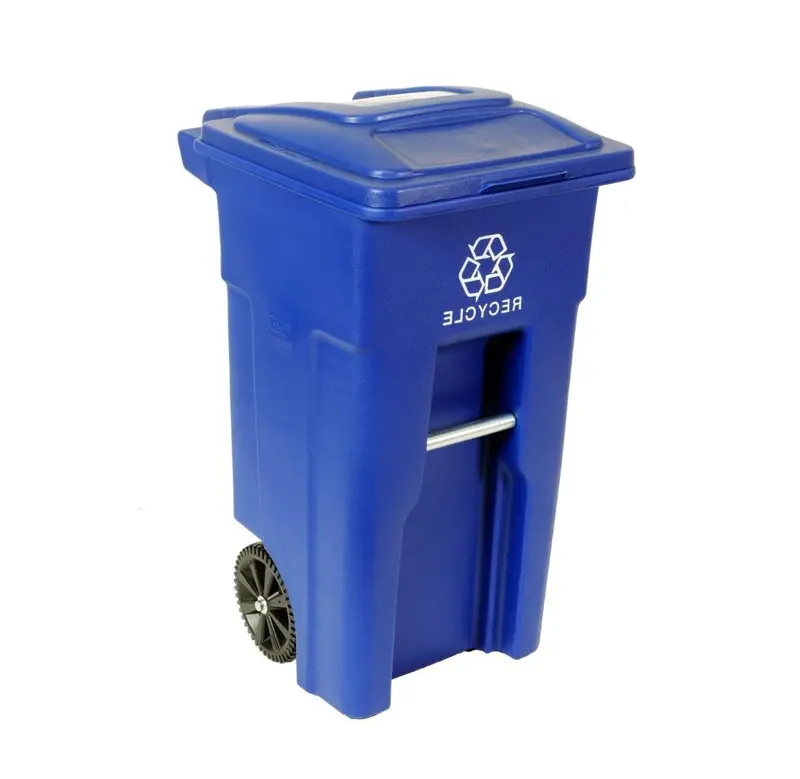 32-Gallon Blue Heavy-Duty Rollout Recycling Bin – Commercial-Grade Trash Container 1
