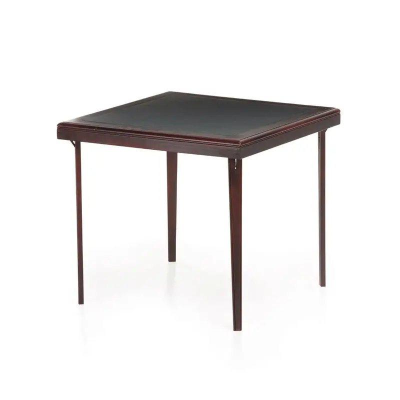 32-Inch Square Premium Folding Table – Black Faux Leather Inset & Solid Wood Top 1
