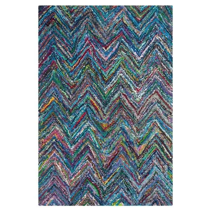 4' X 6' Handwoven Chevron Area Rug – Blue & Multi-Color Cotton Design 1