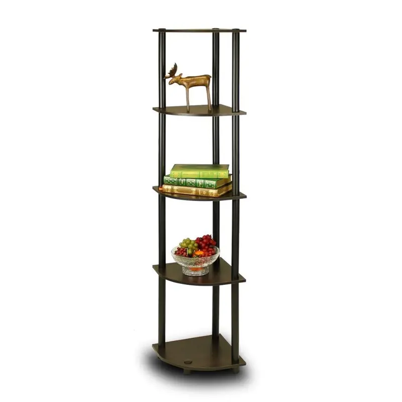 5-Tier Contemporary Corner Shelf Unit In Espresso And Black 1