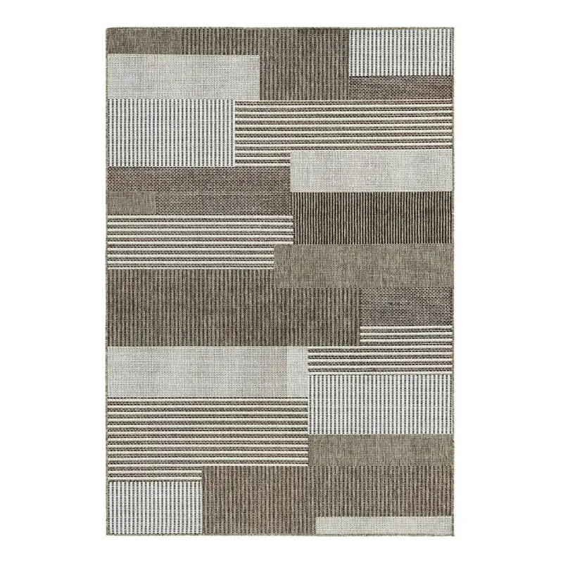 5' X 7'6" Modern Geometric Stripe Area Rug In Brown Sand Tone 1