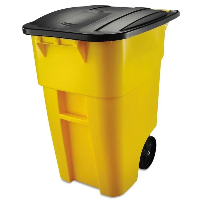 50-Gallon Yellow Heavy-Duty Commercial Rollout Trash Container 1