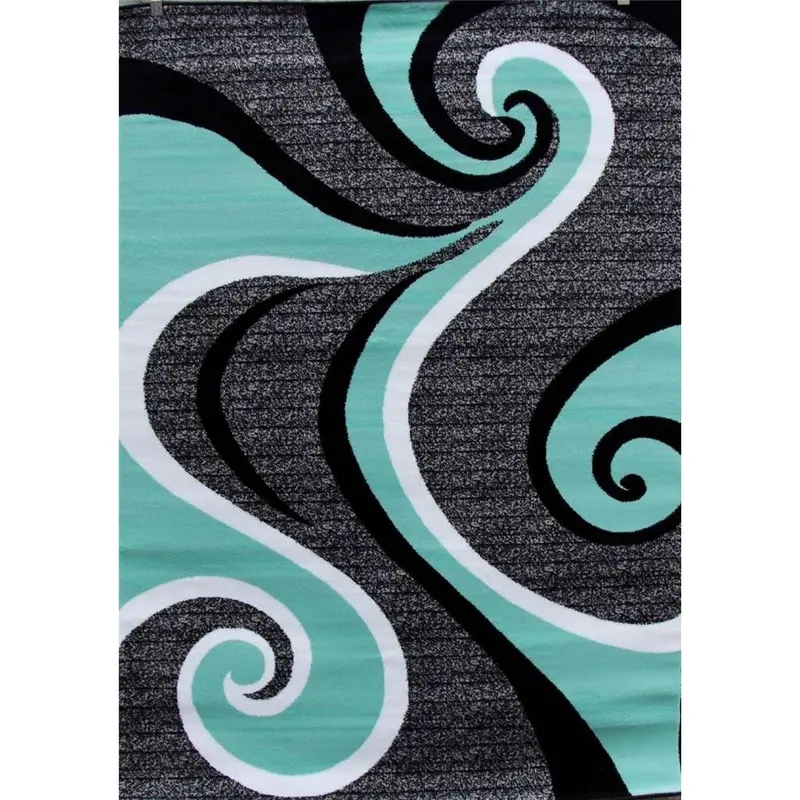5'2" X 7'2" Abstract Area Rug – Black And Turquoise Swirl Pattern Modern Floor Covering 1