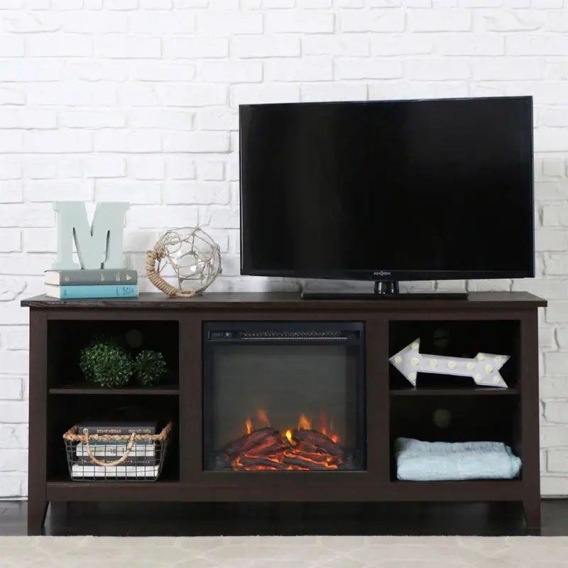 58-Inch Espresso Tv Stand With Electric Fireplace And Heater 1