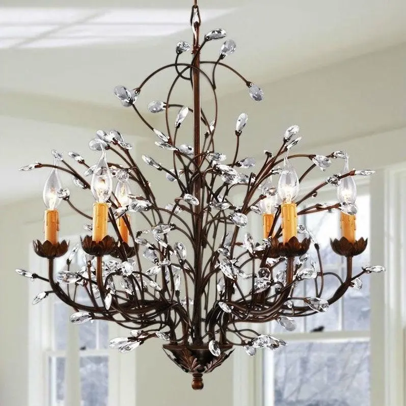 6-Light Antique Bronze Chandelier Featuring Crystal Accents And Wrought Iron Design 1