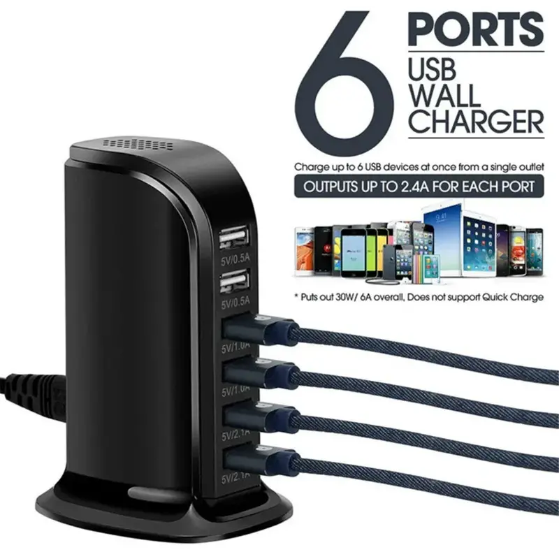 6-Port Usb Desktop Charging Dock – 30W Fast-Charging Hub With Compact Wall-Mount Or Desk Stand Design 1