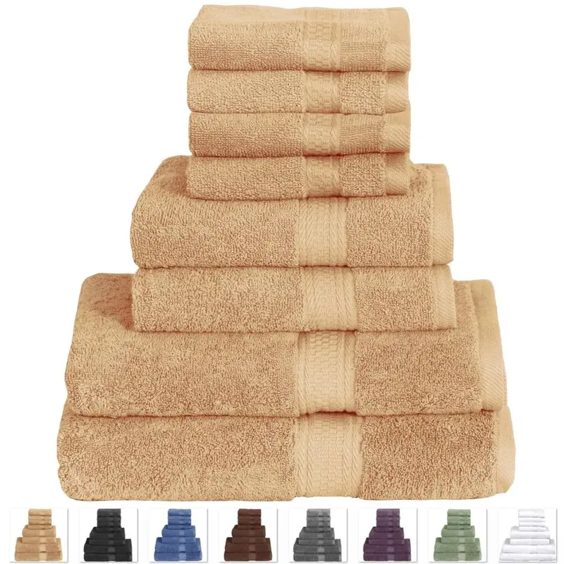 8-Piece Beige Cotton Bath Towel Set Including Hand Towels And Washcloths 1