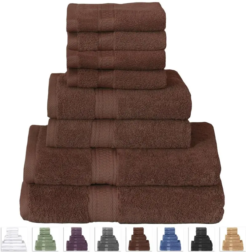 8-Piece Dark Brown Cotton Bath Towel Set – Includes Hand Towels & Washcloths 1
