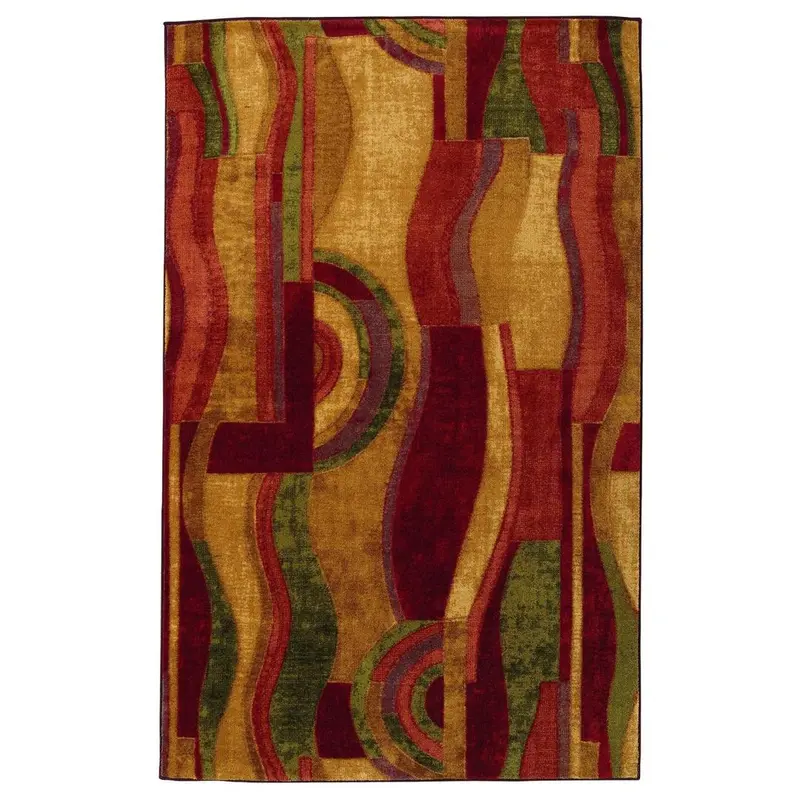 8' X 10' Abstract Area Rug In Rich Red Wine, Forest Green, And Sunny Yellow Hues 1