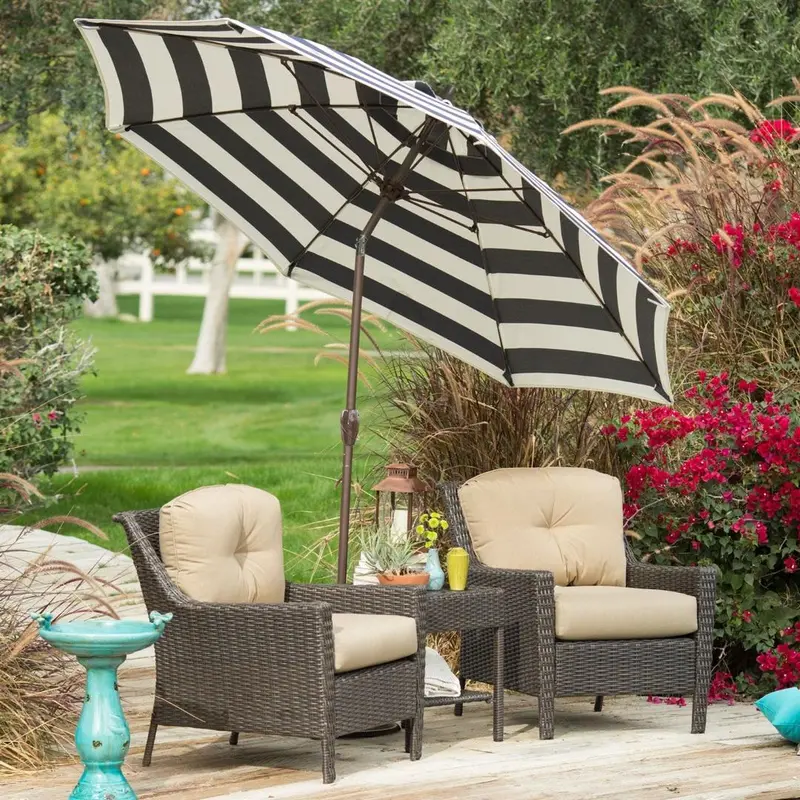 9-Foot Crank-And-Tilt Market Umbrella In Navy-And-White Stripes 1