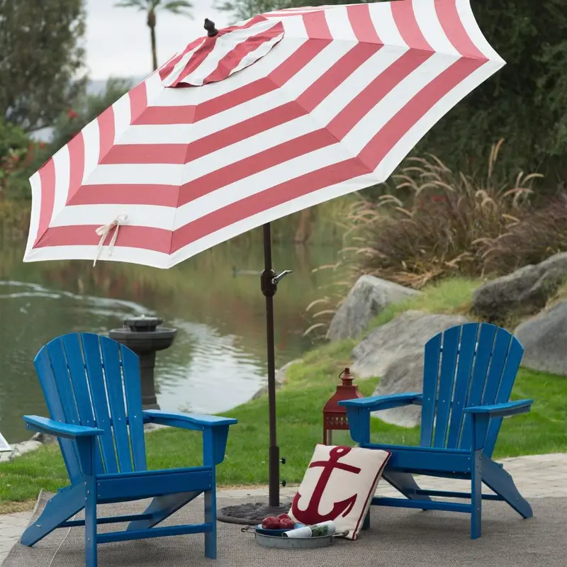 9-Foot Red-And-White Striped Patio Umbrella With Crank Lift And Adjustable Tilt 1