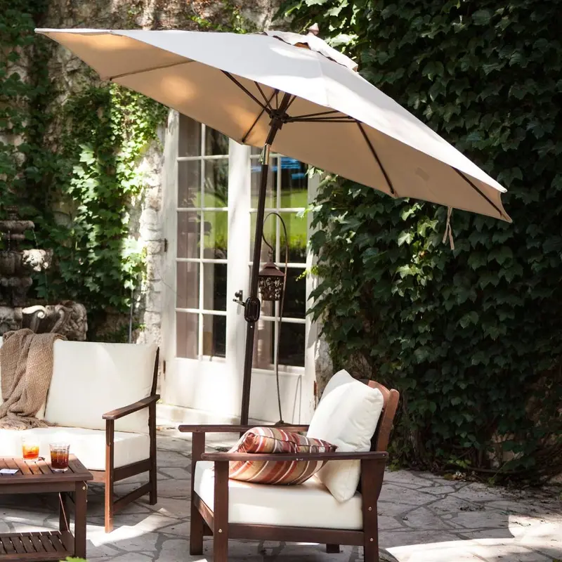 9-Foot Tilt Patio Umbrella – Heather Beige Canopy & Antique Bronze Pole 1