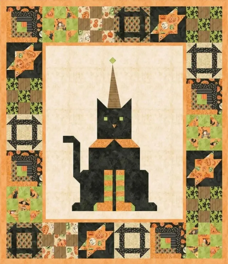 A Purrfect Halloween Cat-Themed Quilting Fabric 66X77 Inches 1