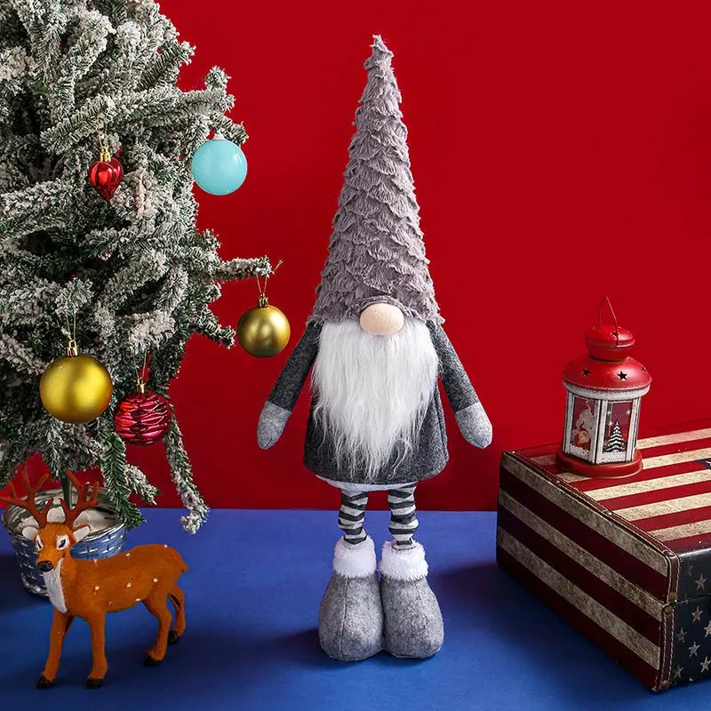 Adjustable-Stand Grey Christmas Gnome Plush – Retractable Leg Holiday Decoration 1
