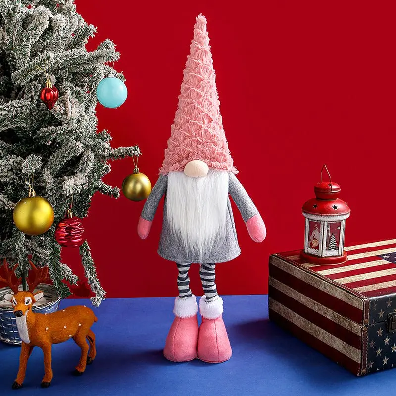Adjustable-Stand Pink Christmas Gnome Plush – Retractable Leg Holiday Accent 1