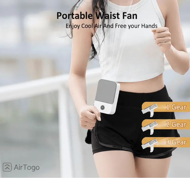 Airtogo Waist-Mountable Personal Fan – Adjustable Wearable Cooler For Neck, Waist Or Table Use 1