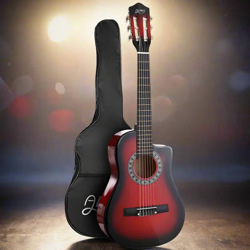 Alpha 34-Inch Kids’ Classical Guitar – Nylon-String Entry-Level Instrument With Stand, Red 1
