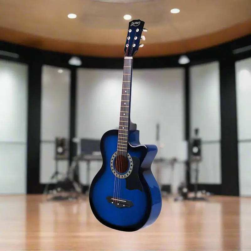 Alpha 38-Inch Cutaway Acoustic Guitar – Full-Size Steel-String Instrument With Blue Finish 1
