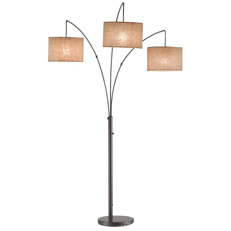Antique Bronze Arch Floor Lamp – 3-Light Drum Shade Statement Lighting 1