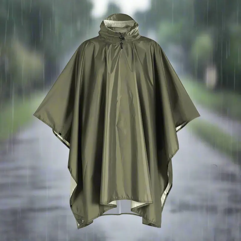 Army Green Camping Poncho By Danoz Outdoors – Waterproof Polyester Rain Cape, Tarp & Ground Cover 1