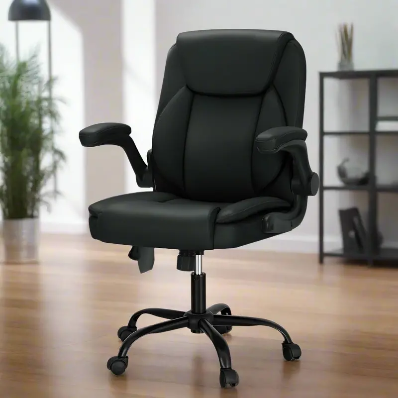 Artiss 2-Point Massage Mid-Back Office Chair – Black Leather Ergonomic Work Seat 1