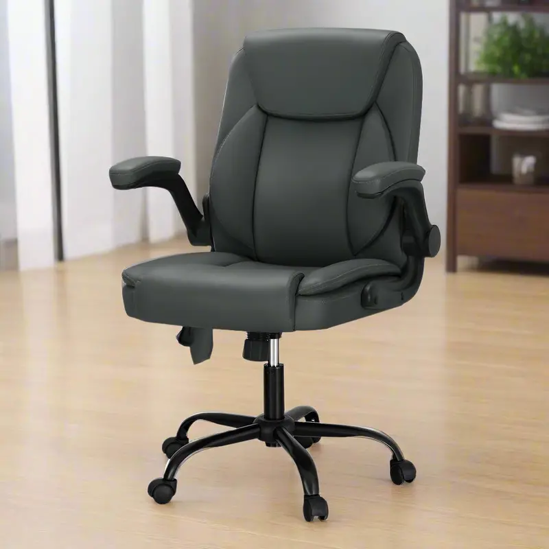 Artiss 2-Point Massage Mid-Back Office Chair – Grey Leather Executive Workstation Seat 1