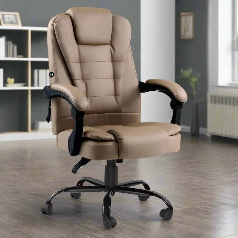 Artiss 2-Point Massage Office Chair – Espresso Pu Leather Mid-Back Executive Seat 1
