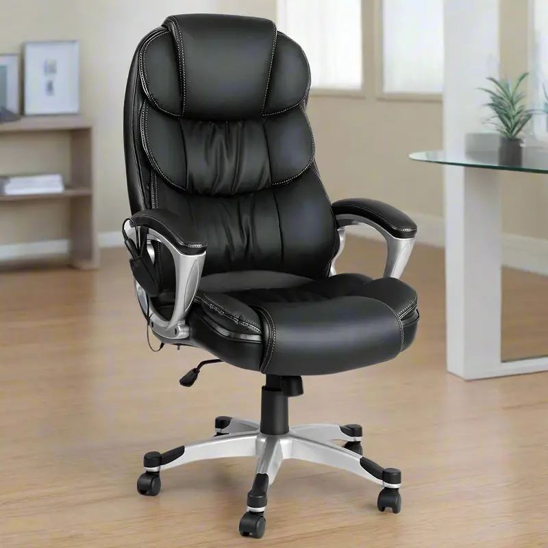 Artiss 8-Point Heated Massage Office Chair – Black Pu Leather Executive Seat With Thermal Comfort 1