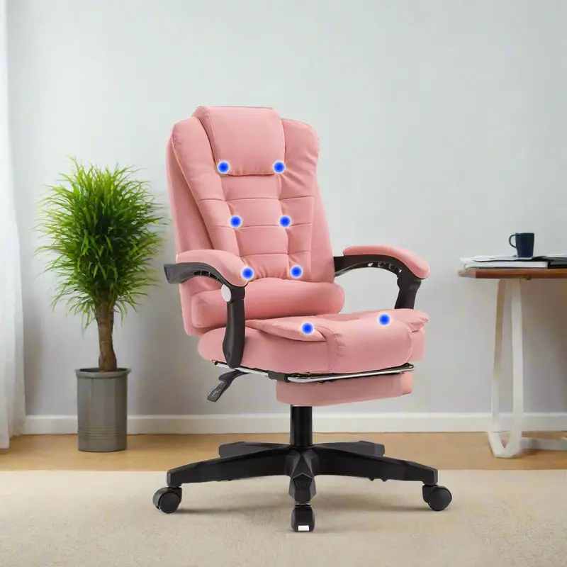 Artiss 8-Point Massage Executive Recliner – Pink Pu Leather Office Chair With Footrest 1