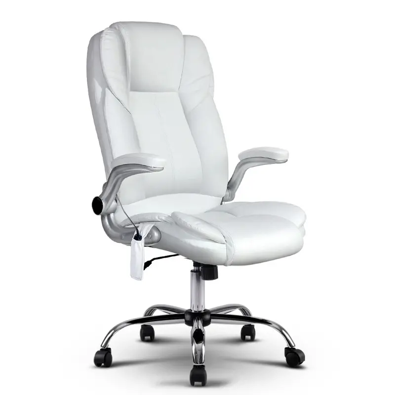 Artiss 8-Point Massage Office Chair – Pu Leather Ergonomic Design In White – Danoz Direct 1