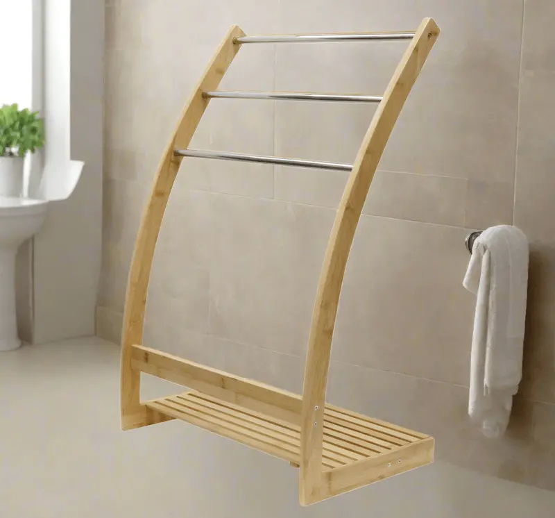 Artiss Bamboo & Metal Towel Stand – Freestanding 3-Tier Bathroom Storage Rack 1