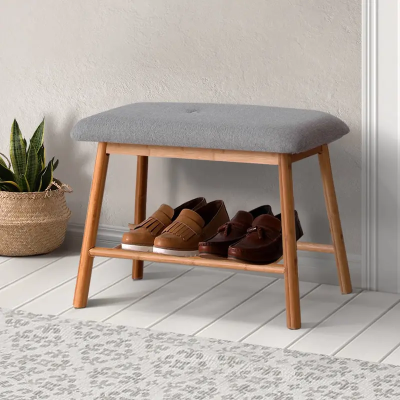 Artiss Bamboo Shoe Storage Bench – Grey Multi-Functional Seat & Organizer 1