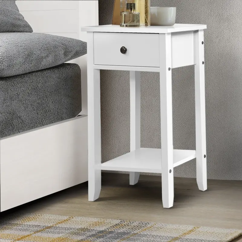 Artiss Bowie Bedside Table – White 1-Drawer Nightstand With Shelf & Free Postage 1