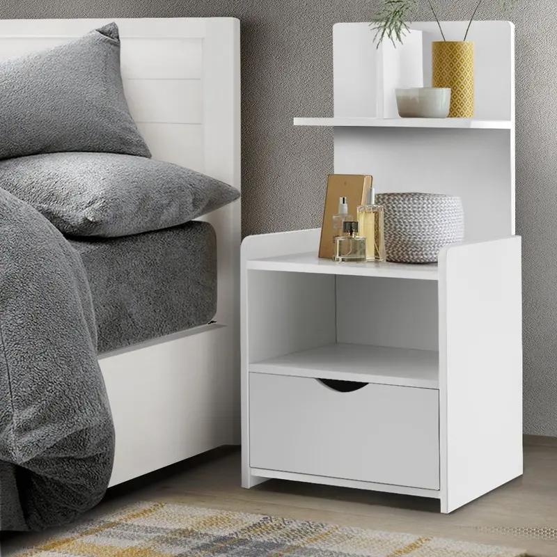 Artiss Evermore White Bedside Table – One-Drawer Nightstand With Open Shelving 1