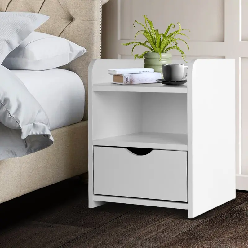 Artiss Fara White Bedside Table – Single-Drawer Design With Shelf + Free Postage 1