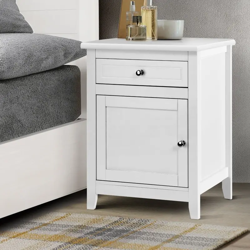 Artiss High-Capacity White Nightstand – Large Drawer And Cabinet Lamp Base With Postage 1